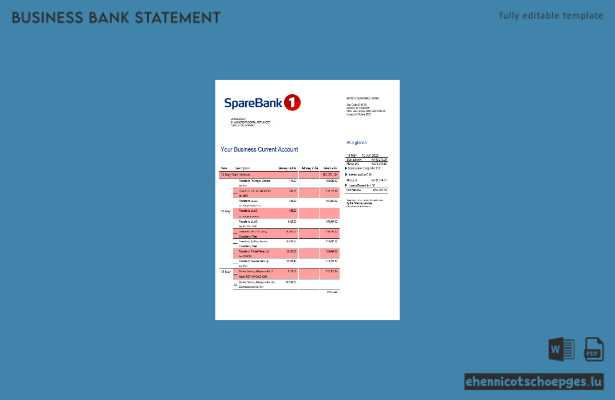 Sparebank 1 Firmenkontoauszug – Beispielansicht in Word und PDF